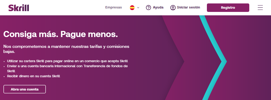 Página principal de la web de Skrill