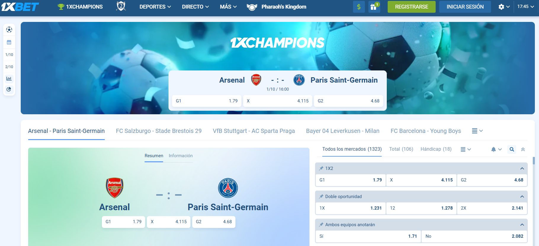 Apuestas en Champions League con 1xBet